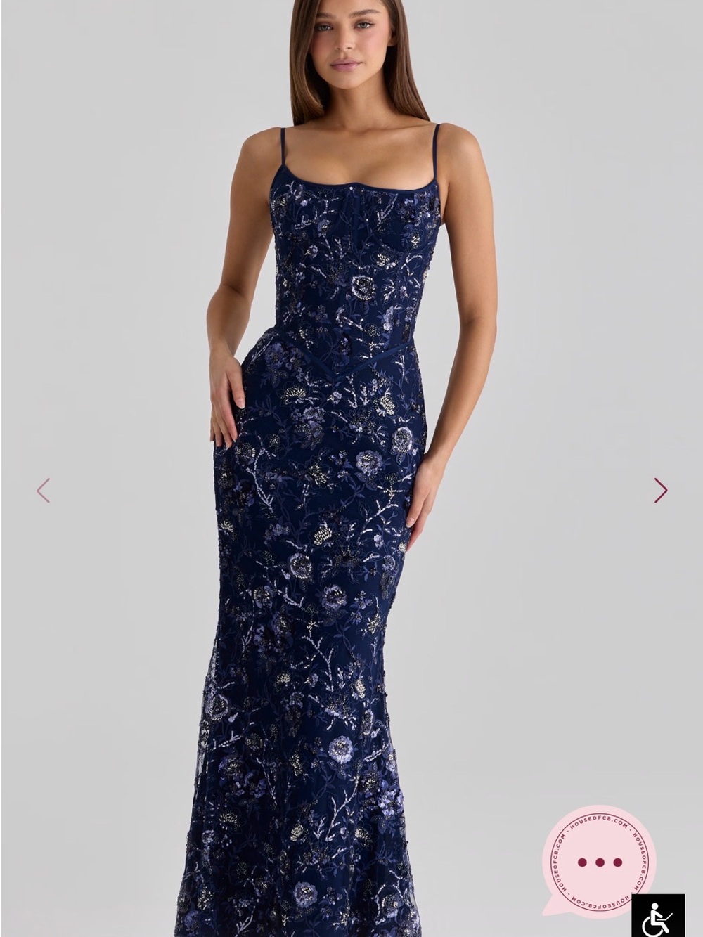 Naima - Navy Hand Beaded Embellished Corset Maxi Dress